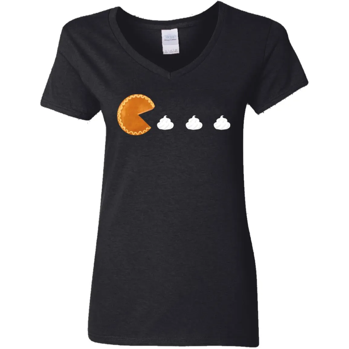 Pumpkin Pac Man -- Ladies' 5.3 oz. V-Neck T-Shirt