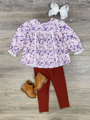 Purple Floral Peplum Top & Leggings Girls Outfit