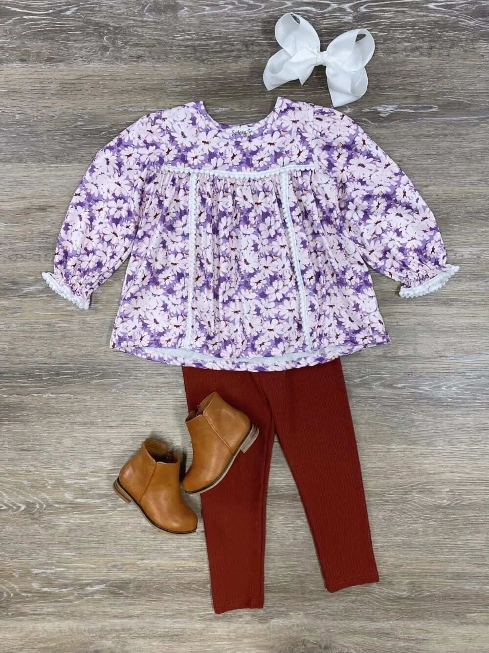 Purple Floral Peplum Top & Leggings Girls Outfit