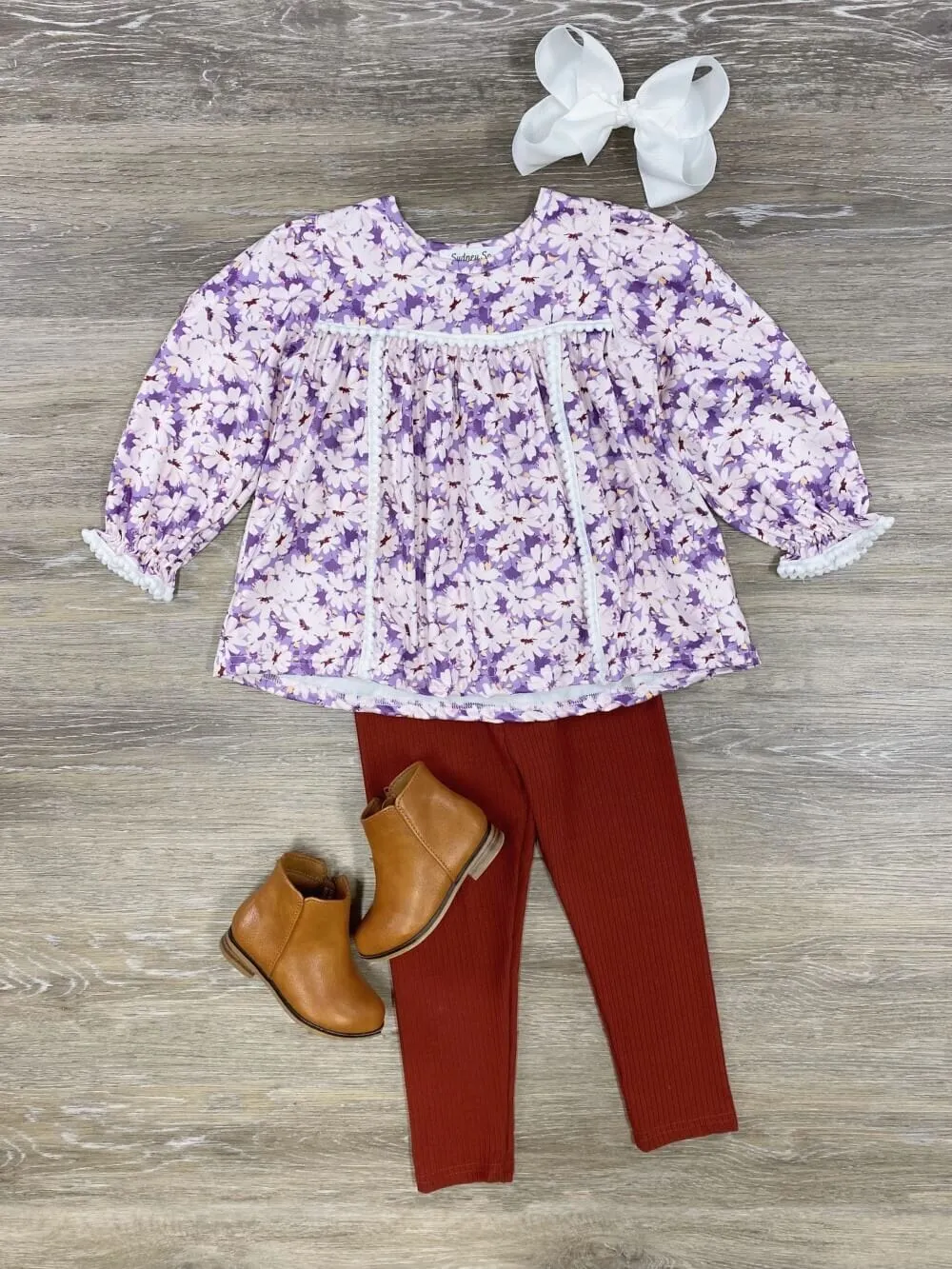 Purple Floral Peplum Top & Leggings Girls Outfit