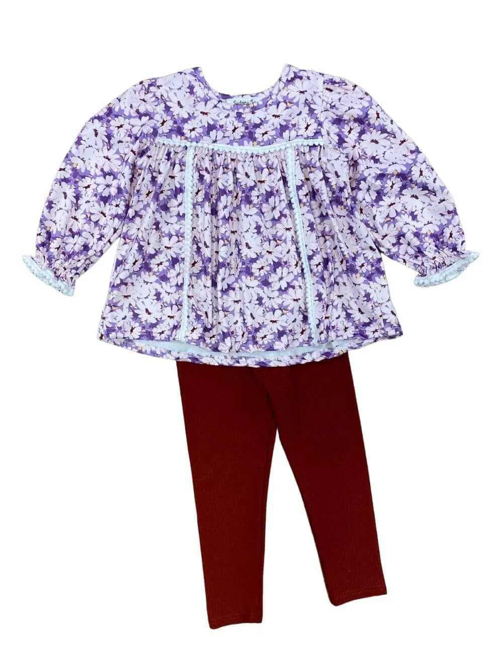 Purple Floral Peplum Top & Leggings Girls Outfit