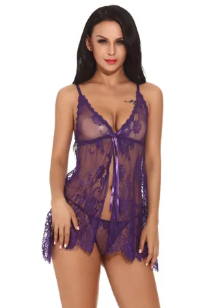 Purple Lace Flyaway Babydoll