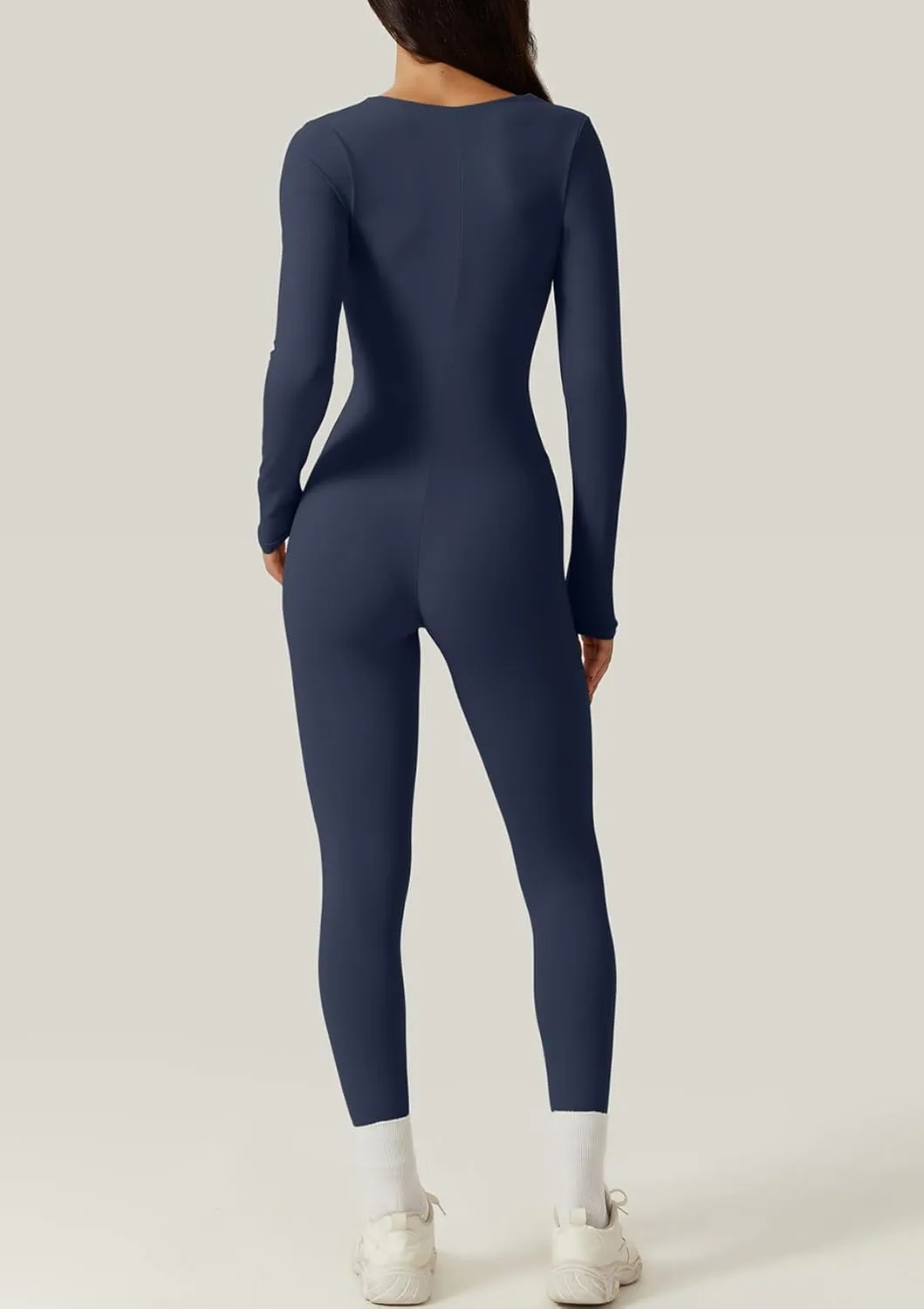 QINSEN Womens Sexy Square Neck Long Sleeve Full Length Leggings Bodycon Stretch Jumpsuit