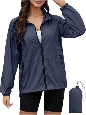 Rain Jacket for Women Waterproof Lightweight Hooded Raincoat for Hiking Travel Outdoor Casual Loose Jackets Coats