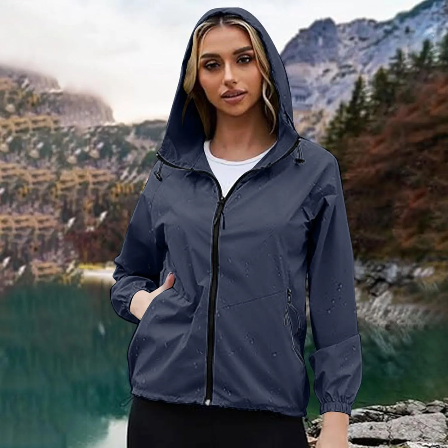 Rain Jacket for Women Waterproof Lightweight Hooded Raincoat for Hiking Travel Outdoor Casual Loose Jackets Coats
