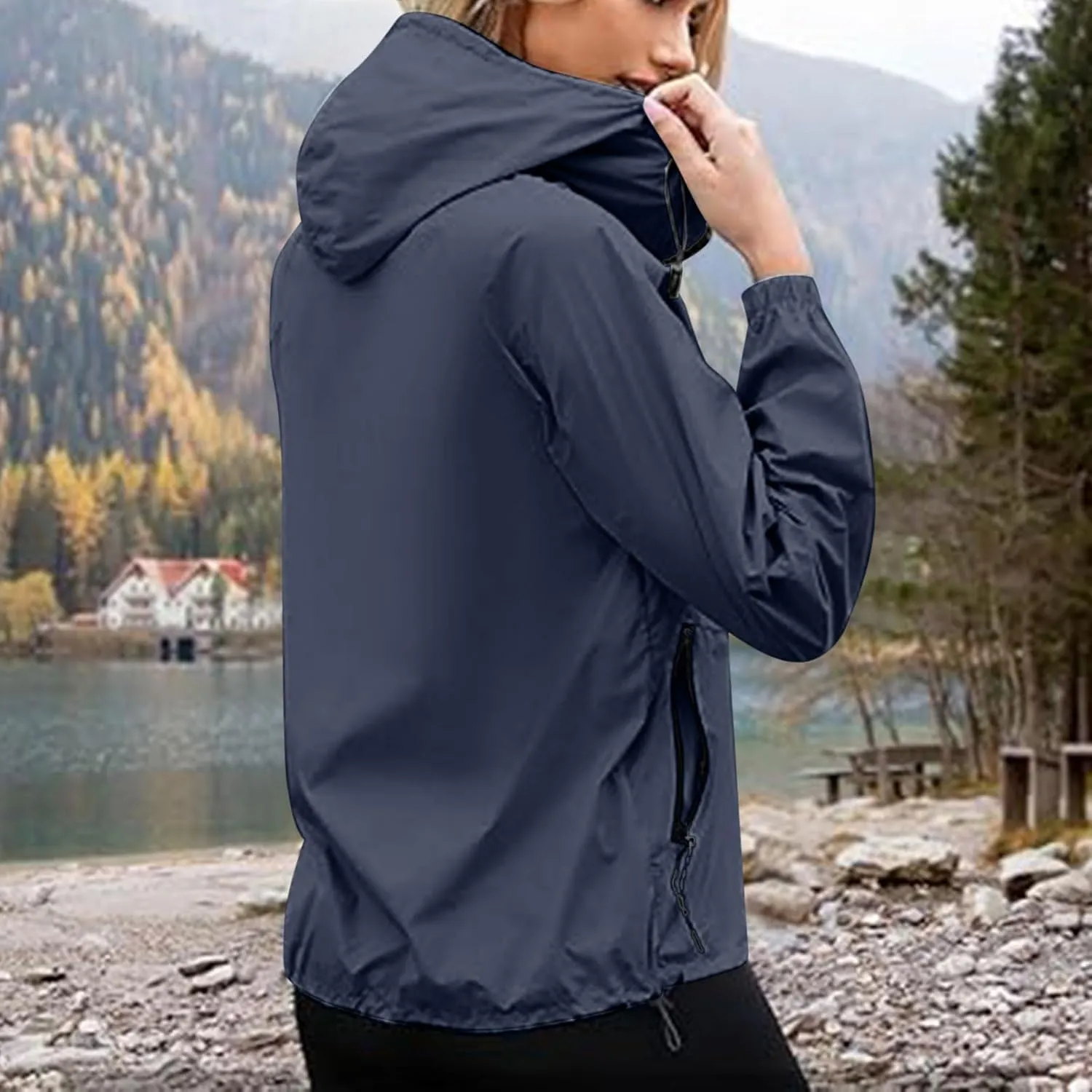 Rain Jacket for Women Waterproof Lightweight Hooded Raincoat for Hiking Travel Outdoor Casual Loose Jackets Coats