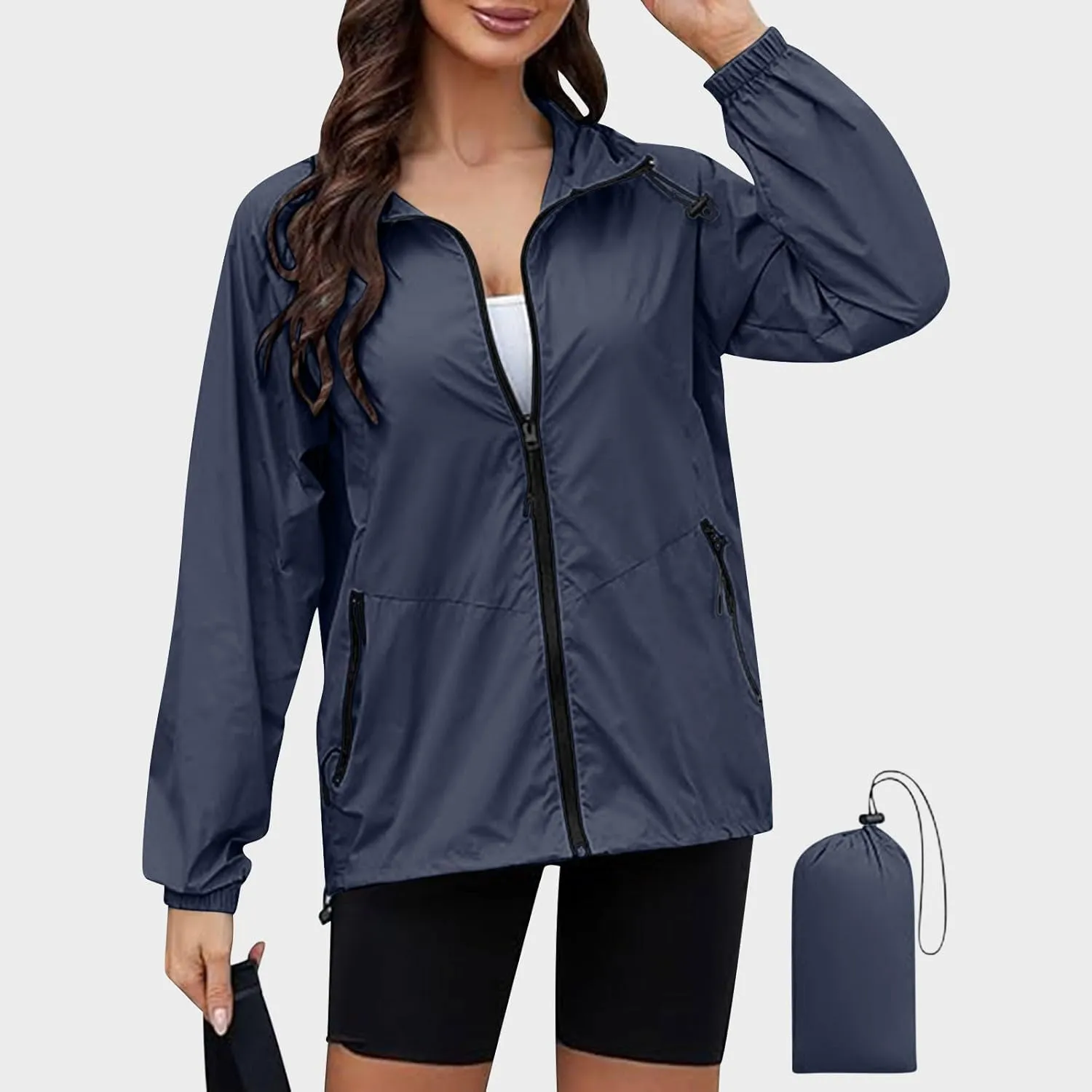 Rain Jacket for Women Waterproof Lightweight Hooded Raincoat for Hiking Travel Outdoor Casual Loose Jackets Coats