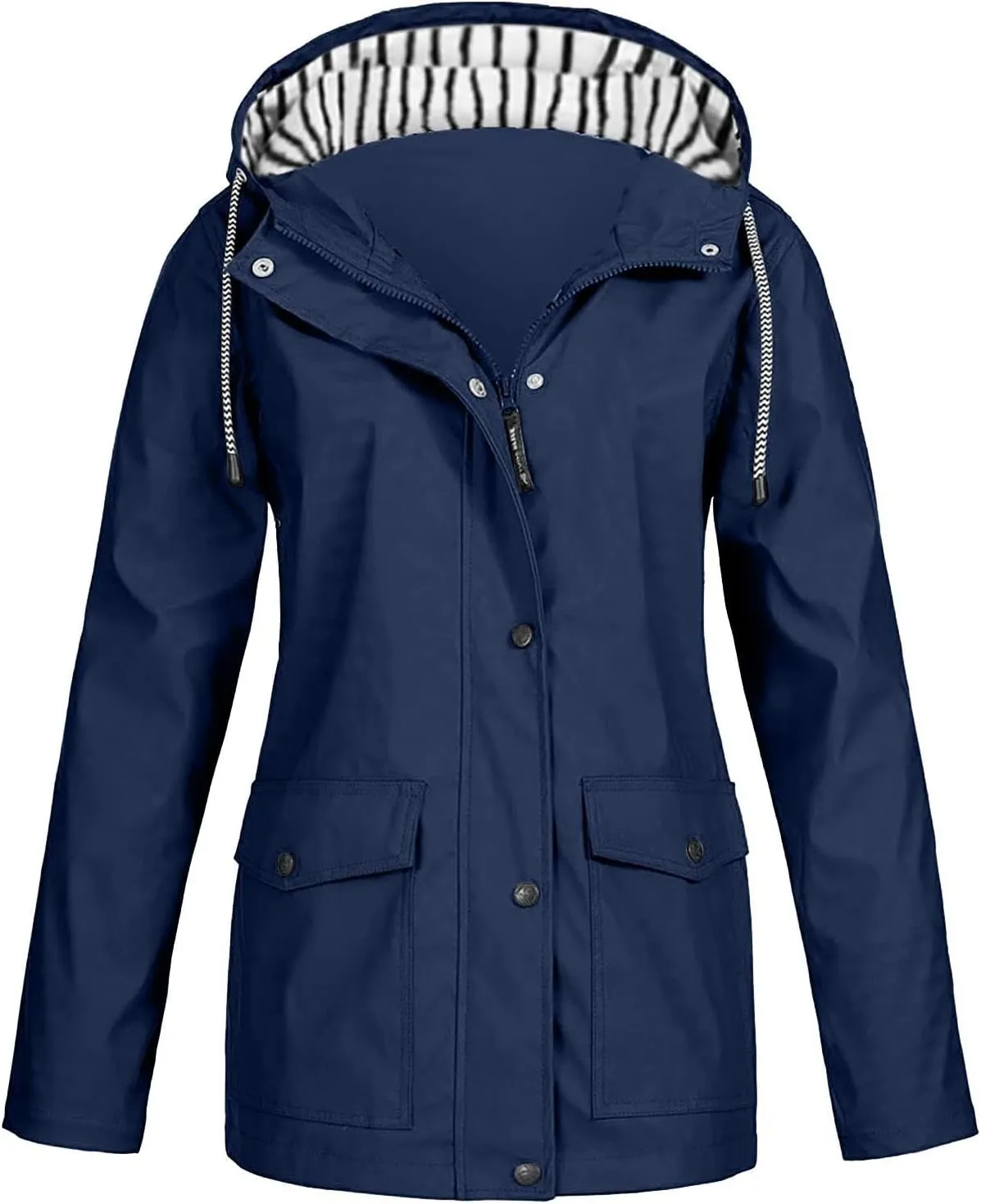 Raincoat Women Waterproof Windproof Zip Hooded Trench Coats Winter Outdoor Hiking Trench Coats with Pockets