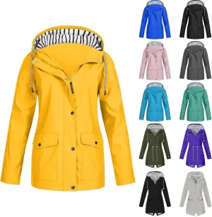 Raincoat Women Waterproof Windproof Zip Hooded Trench Coats Winter Outdoor Hiking Trench Coats with Pockets