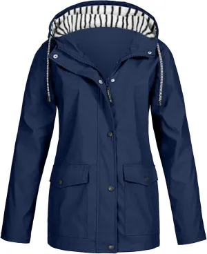Raincoat Women Waterproof Windproof Zip Hooded Trench Coats Winter Outdoor Hiking Trench Coats with Pockets