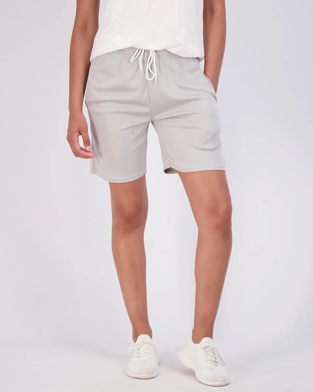 Real Essentials 4-Pack: Women's 7" Mesh Quick-Dry Bermuda Active Athletic Long Shorts with Pockets (Available in Plus Size)