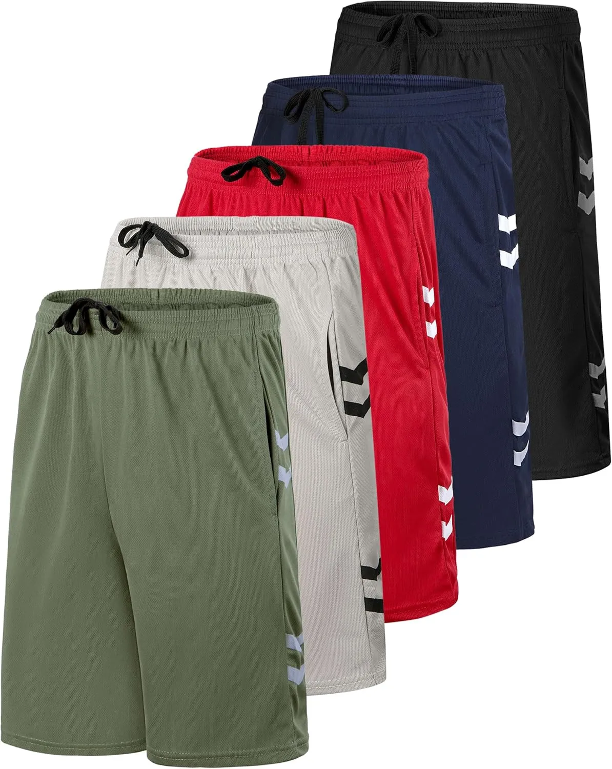 Real Essentials 5 Pack: Men's Mesh Athletic Basketball Shorts Quick Dry Activewear with Pockets