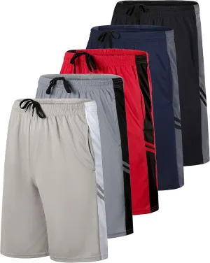 Real Essentials 5 Pack: Men's Mesh Athletic Basketball Shorts Quick Dry Activewear with Pockets