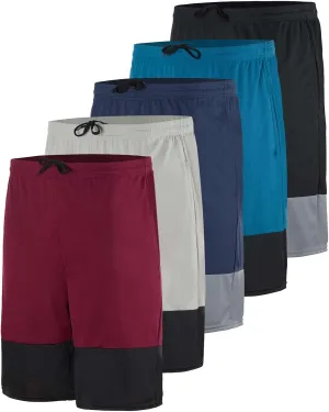 Real Essentials 5 Pack: Men's Mesh Athletic Basketball Shorts Quick Dry Activewear with Pockets