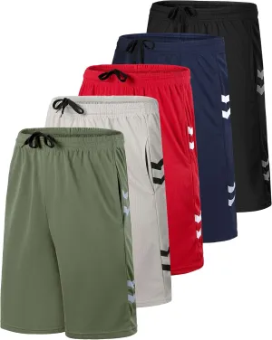 Real Essentials 5 Pack: Men's Mesh Athletic Basketball Shorts Quick Dry Activewear with Pockets