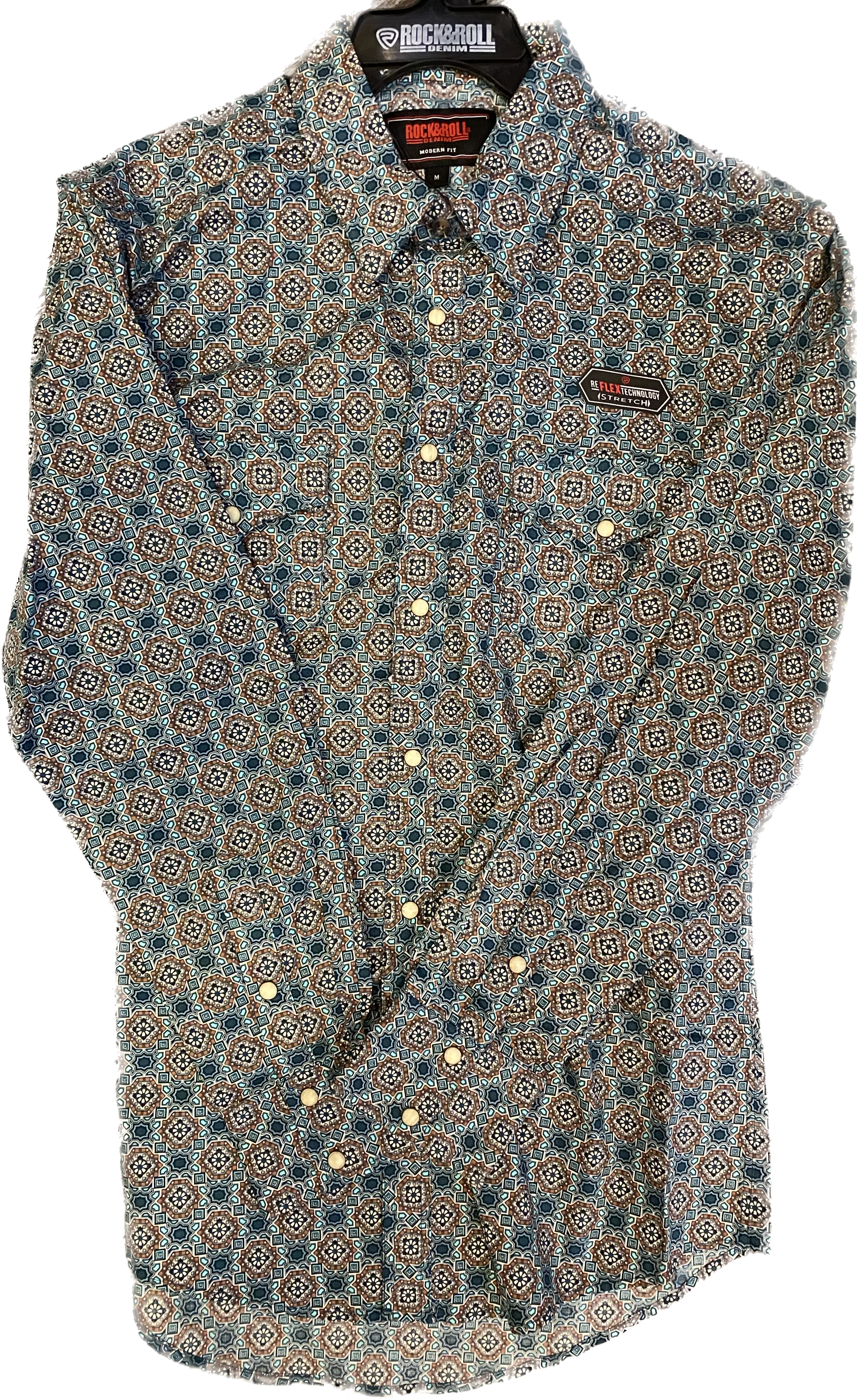 Rock & Roll Denim Men's Blue Geometrical Pattern Snap Shirt BMN2S04724