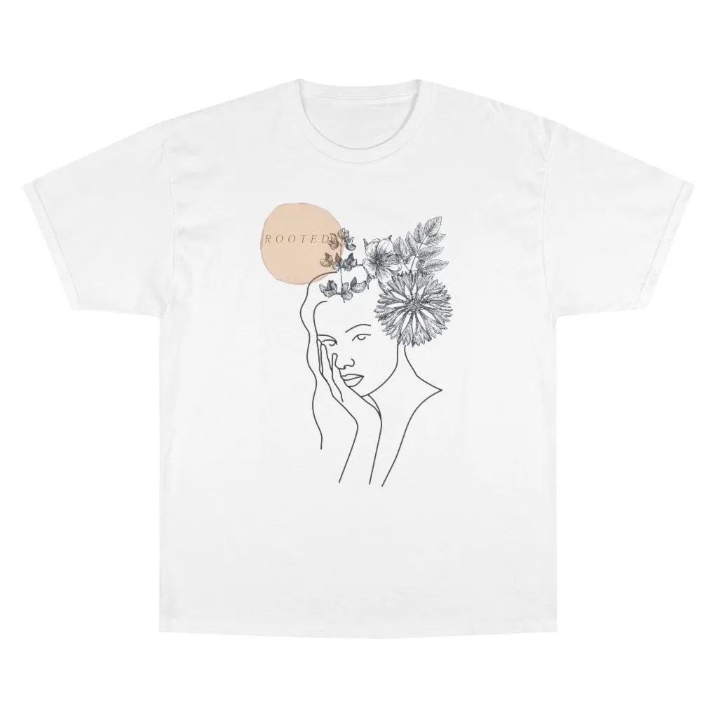 Rooted Bible Verse Line Art Woman Christian Quote Champion T-Shirt