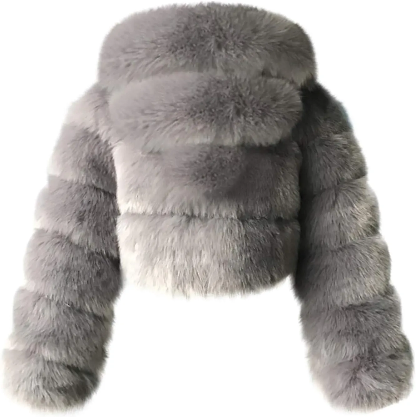 SACFOF Women's Winter Warm Jacket Faux Fur Hooded Jacket Long Sleeve Sexy Short Coat Winter Cropped Shearling Furry Overcoat