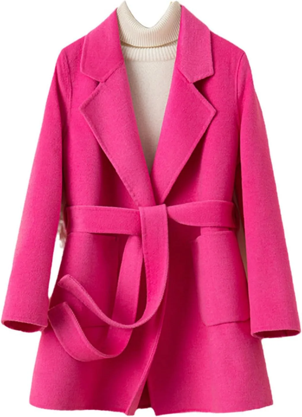 SaoBiiu Women Wool Blend Long Overcoat Autumn Winter Woolen Coat red M