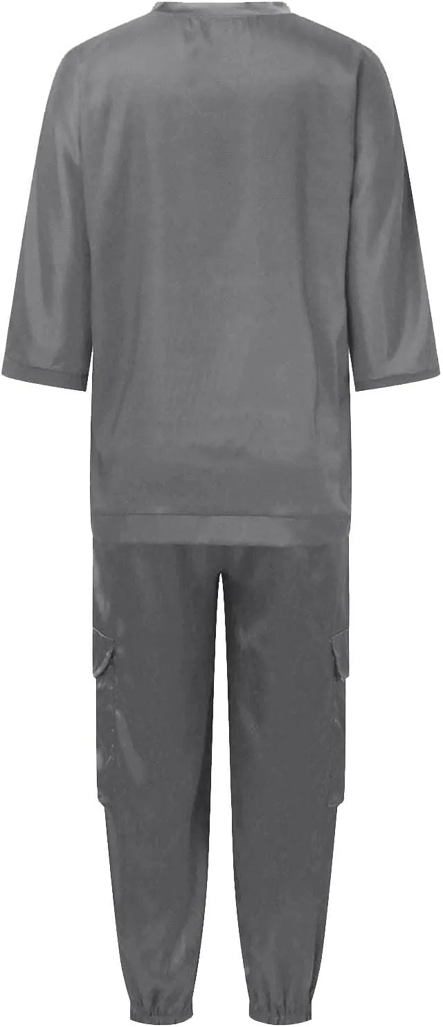 Satin Pajama Set Womens Silk Half Sleeve O Neck Shirt with Long Pant Soft Loungewear Pjs Set Loungewear