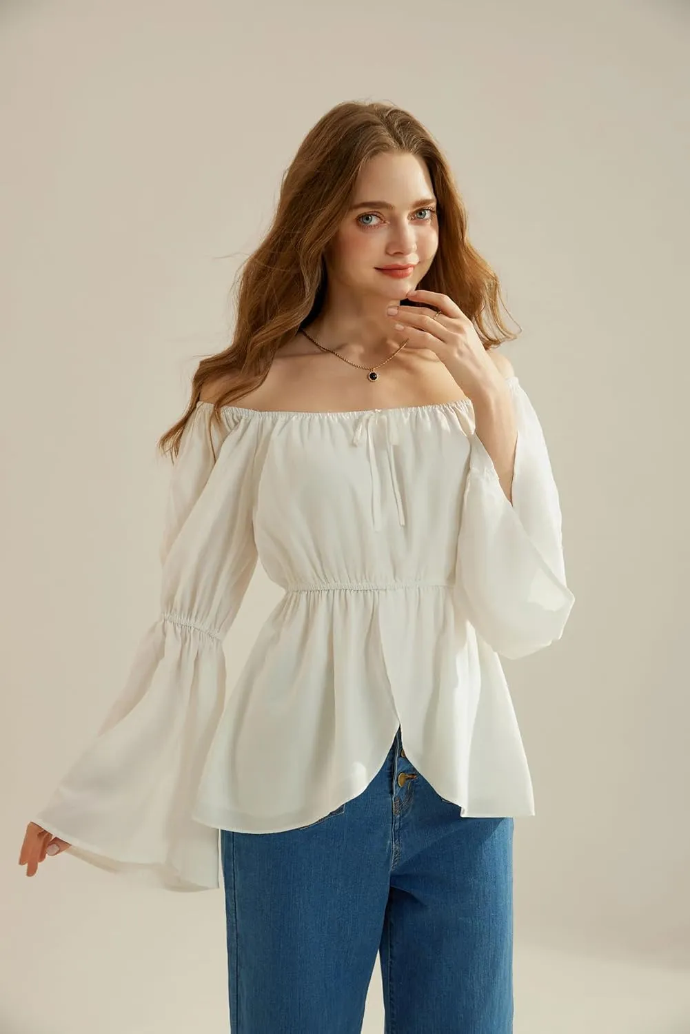 Scarlet Darkness Renaissance Peasant Blouses for Women Off Shoulder Tops Pirate Costume Women