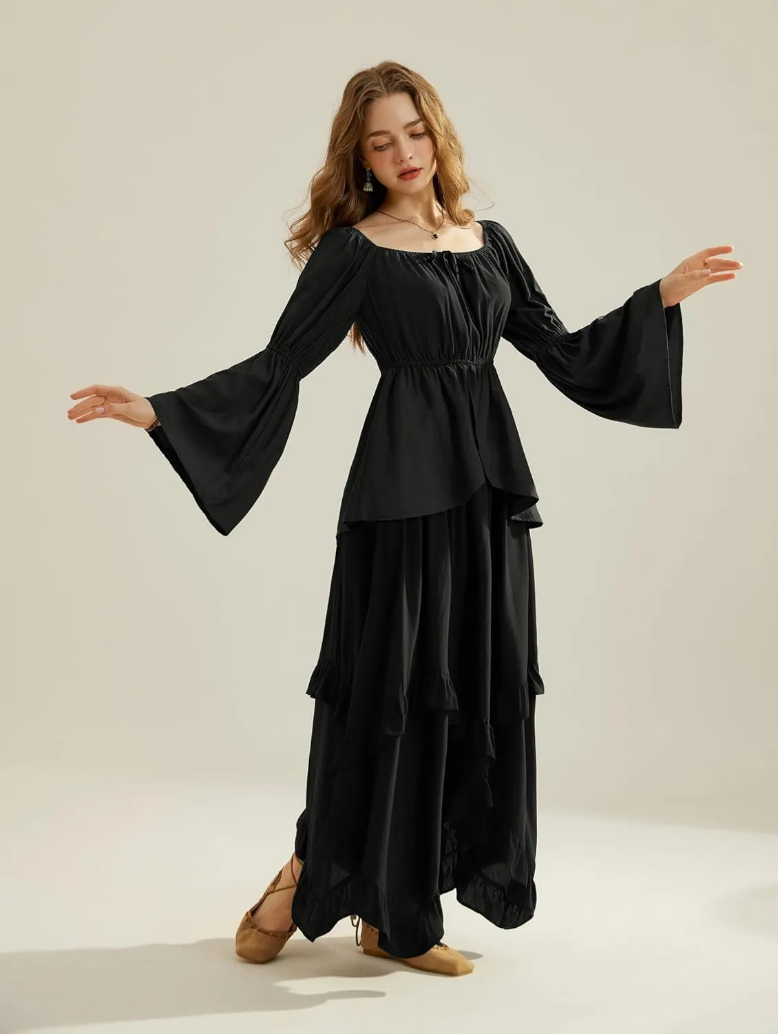 Scarlet Darkness Renaissance Peasant Blouses for Women Off Shoulder Tops Pirate Costume Women