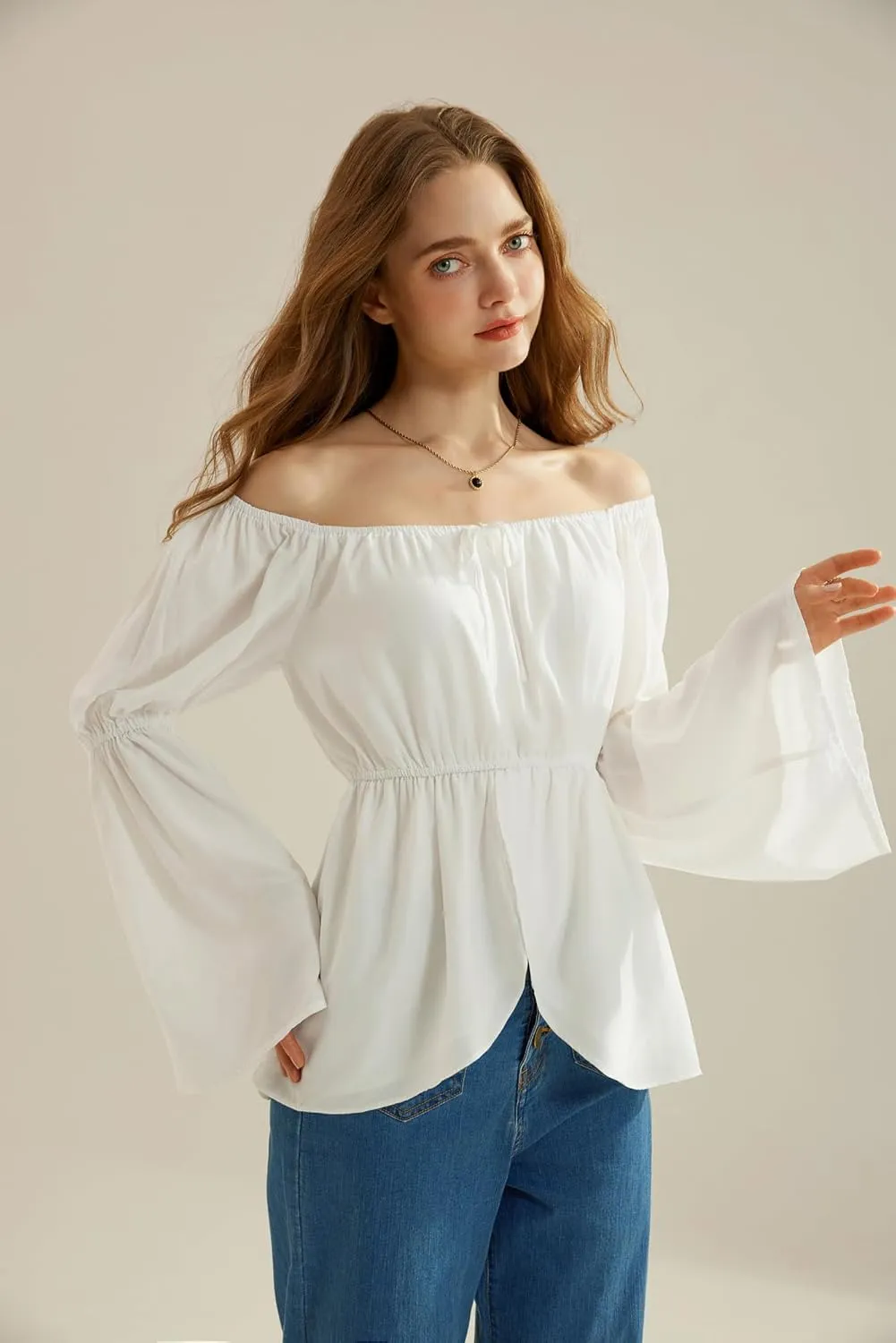 Scarlet Darkness Renaissance Peasant Blouses for Women Off Shoulder Tops Pirate Costume Women