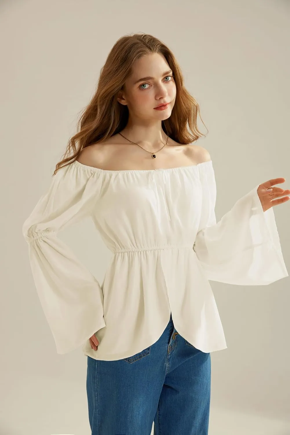 Scarlet Darkness Renaissance Peasant Blouses for Women Off Shoulder Tops Pirate Costume Women