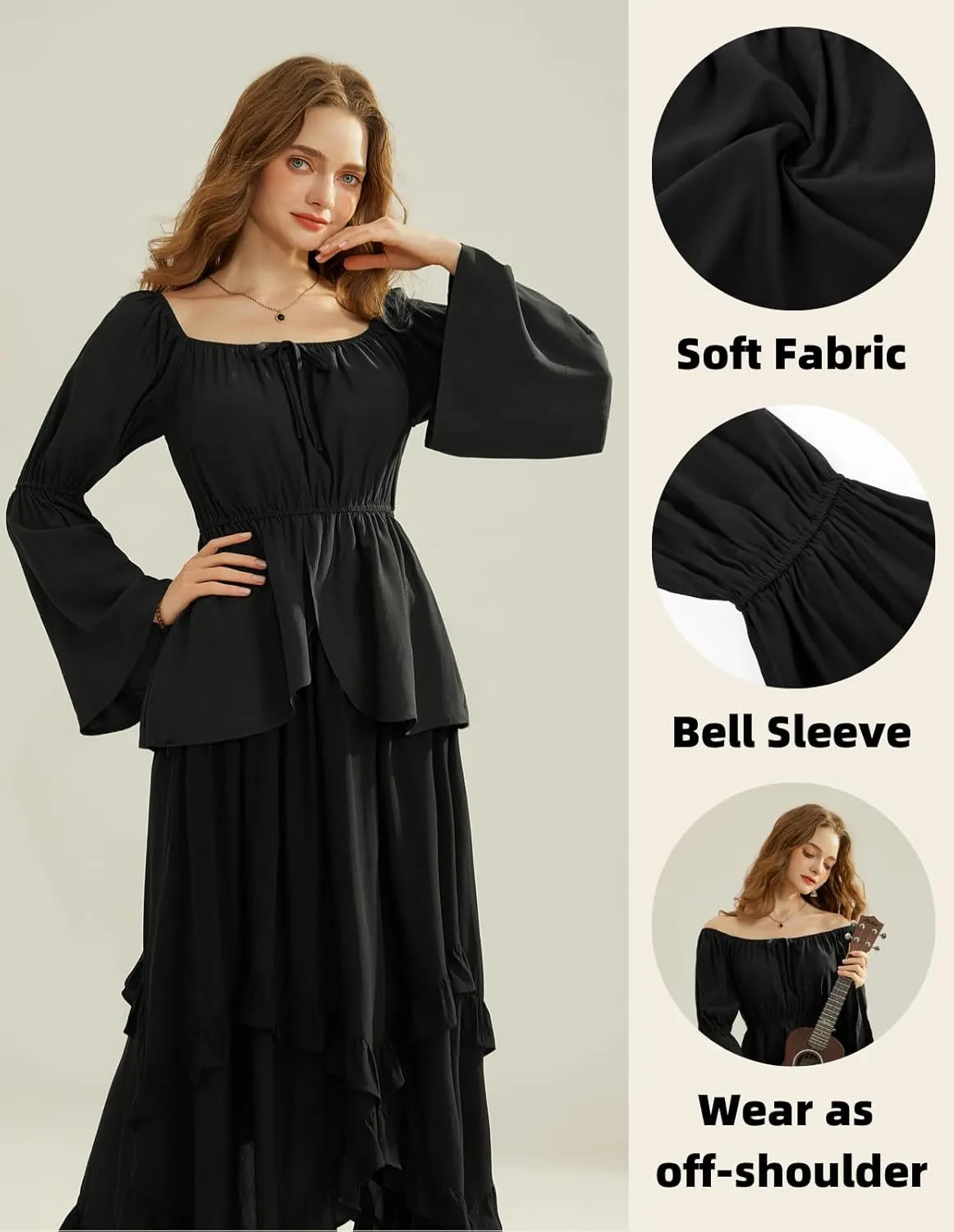 Scarlet Darkness Renaissance Peasant Blouses for Women Off Shoulder Tops Pirate Costume Women