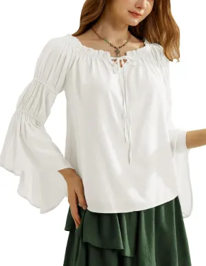 Scarlet Darkness Women Renaissance Shirt Off Shoulder Bell Sleeve Casual Loose Peasant Tops