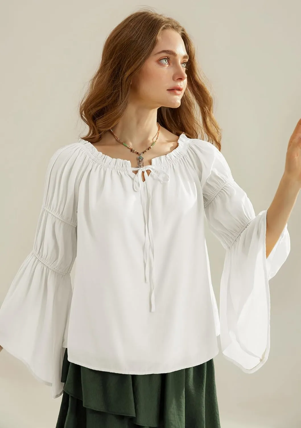 Scarlet Darkness Women Renaissance Shirt Off Shoulder Bell Sleeve Casual Loose Peasant Tops