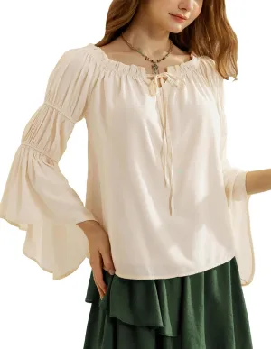 Scarlet Darkness Women Renaissance Shirt Off Shoulder Bell Sleeve Casual Loose Peasant Tops