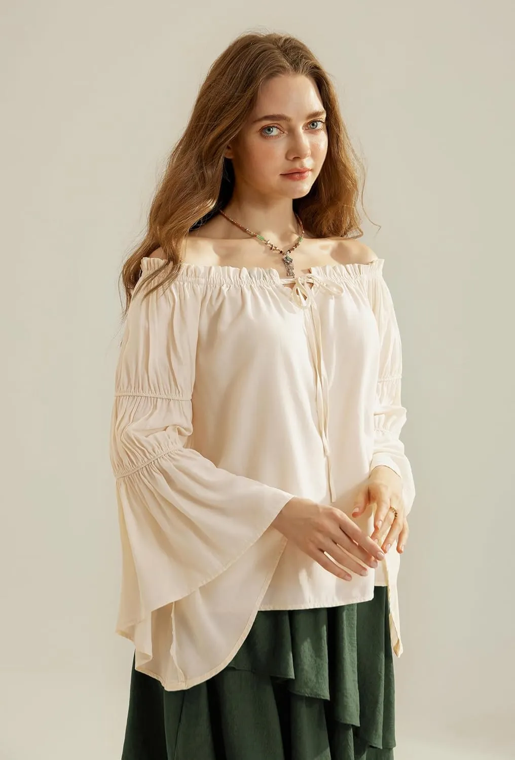 Scarlet Darkness Women Renaissance Shirt Off Shoulder Bell Sleeve Casual Loose Peasant Tops