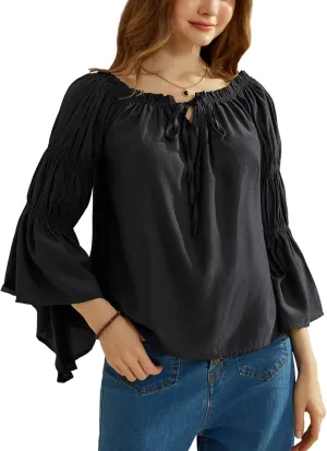 Scarlet Darkness Women Renaissance Shirt Off Shoulder Bell Sleeve Casual Loose Peasant Tops