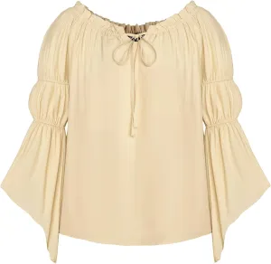 Scarlet Darkness Women Renaissance Shirt Off Shoulder Bell Sleeve Casual Loose Peasant Tops