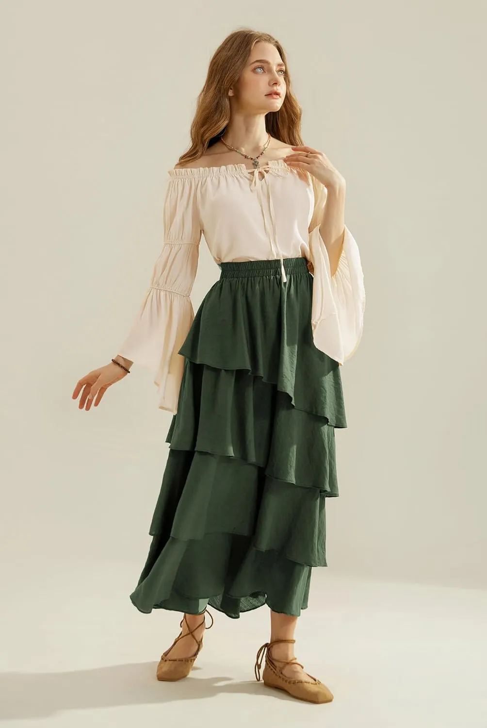 Scarlet Darkness Women Renaissance Shirt Off Shoulder Bell Sleeve Casual Loose Peasant Tops