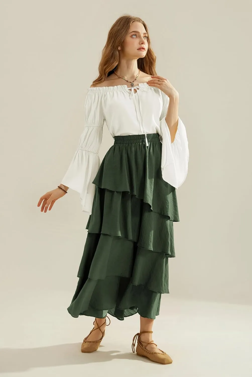 Scarlet Darkness Women Renaissance Shirt Off Shoulder Bell Sleeve Casual Loose Peasant Tops