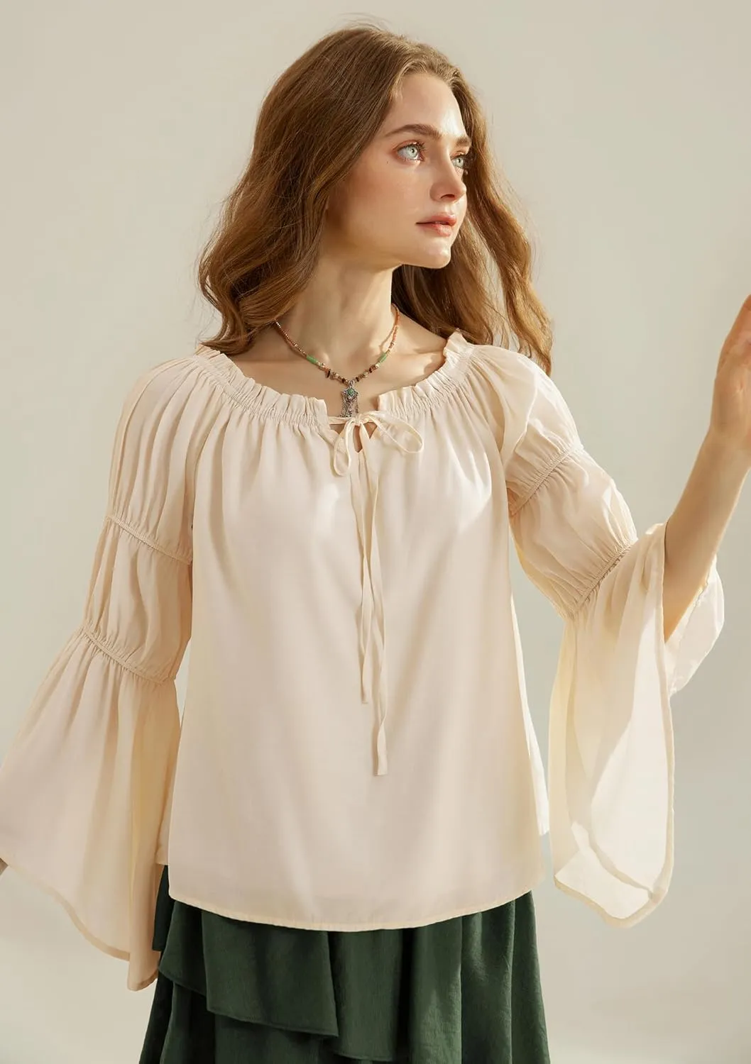 Scarlet Darkness Women Renaissance Shirt Off Shoulder Bell Sleeve Casual Loose Peasant Tops