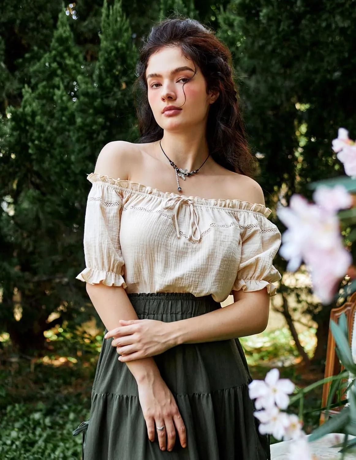 Scarlet Darkness Women's Renaissance Shirt Off Shoulder Puff Sleeve Loose Fit Summer Tops
