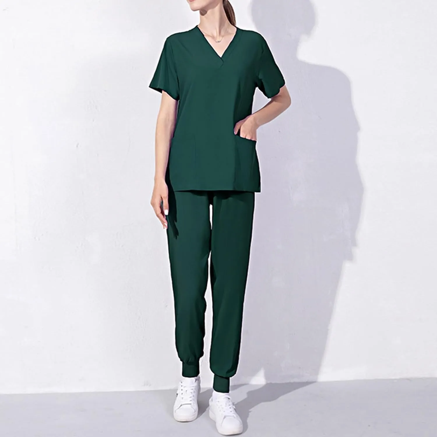 Scrubs-Set for Women 2 Piece Outfits Nurse Uniform Jogger Suit Classic Stretch Top & Pants with Pocket Nurse Workwear