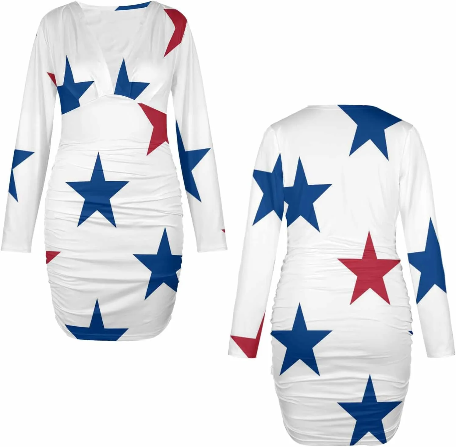 Sexy Dresses for Women Fireworks and Stars Women's Bodycon Dress Fall Long Sleeve Tight Fitted Party Club Ruched Dresses