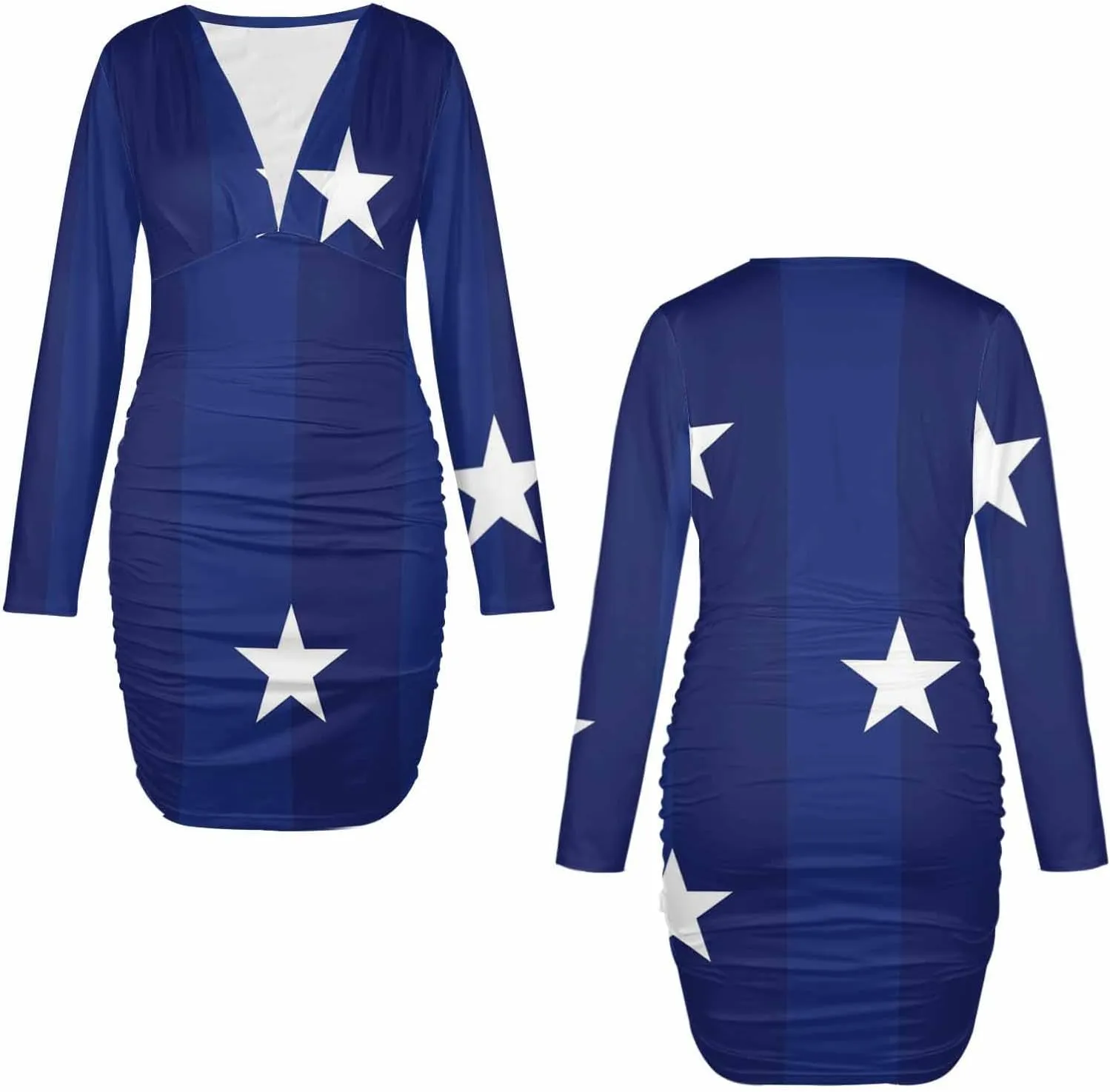Sexy Dresses for Women Fireworks and Stars Women's Bodycon Dress Fall Long Sleeve Tight Fitted Party Club Ruched Dresses