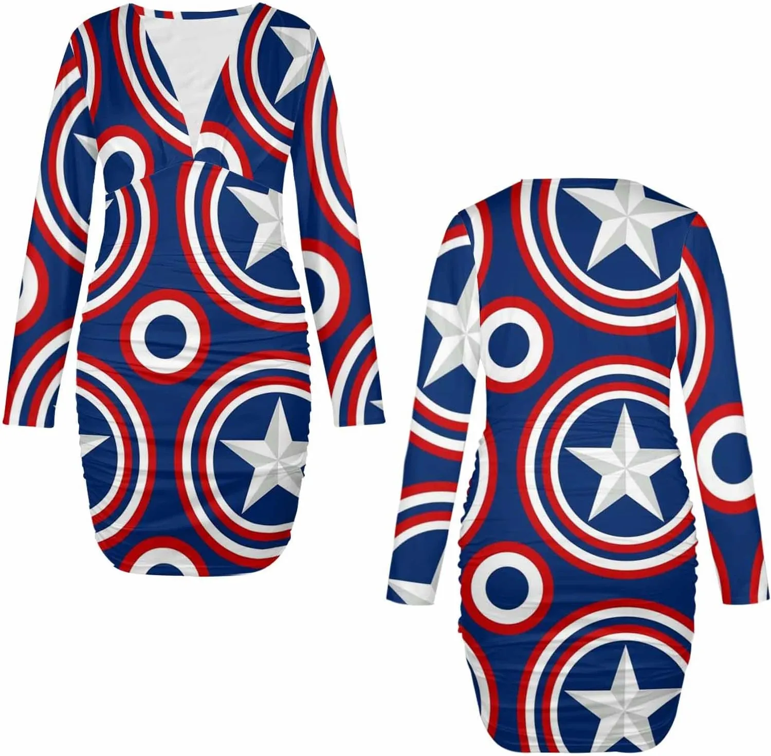 Sexy Dresses for Women Fireworks and Stars Women's Bodycon Dress Fall Long Sleeve Tight Fitted Party Club Ruched Dresses