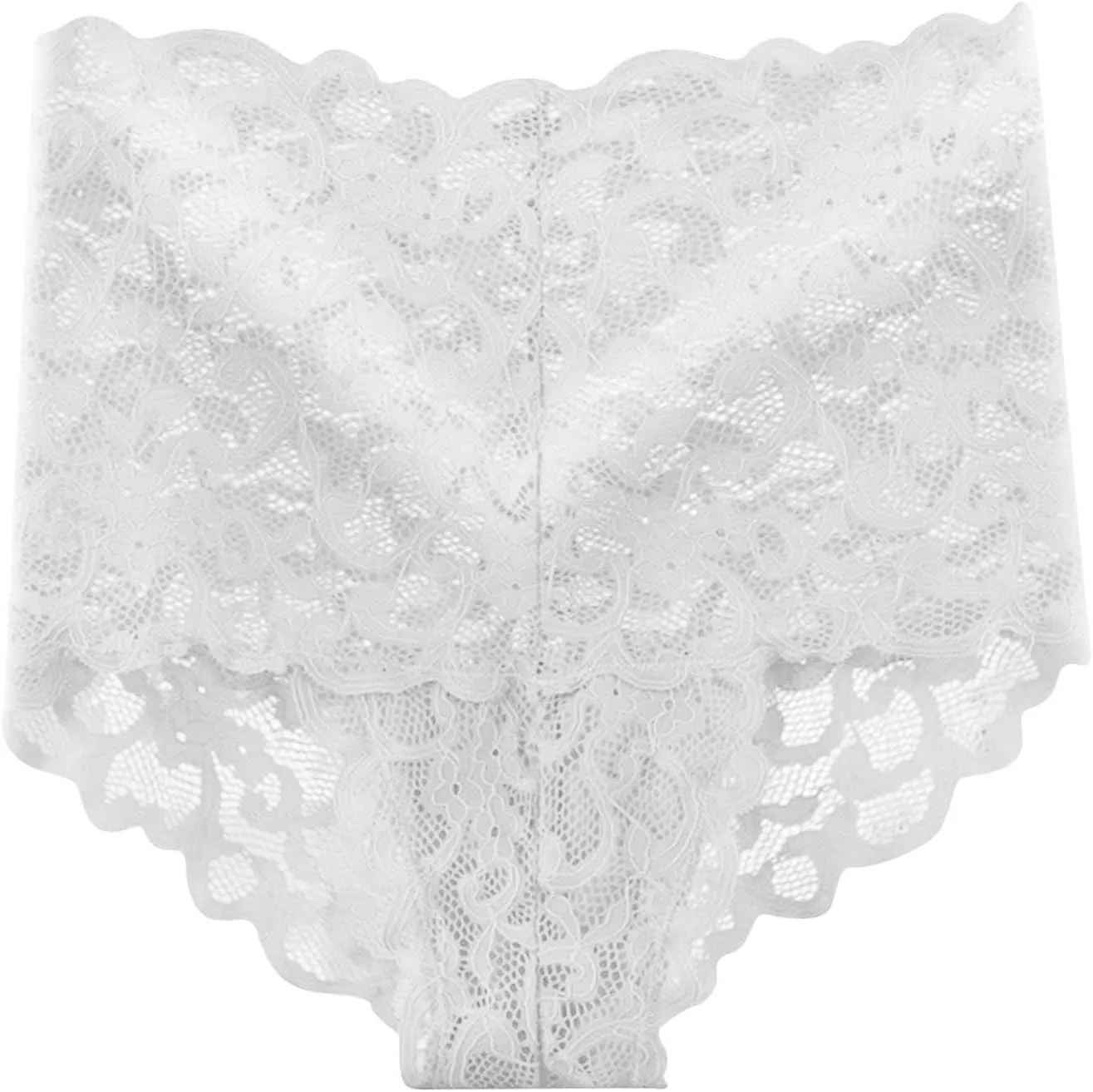 Sexy Underwear for Women Floral Lace High Waist Panties, Mesh Scallop Trim Underwear See Through Plus Size Briefs