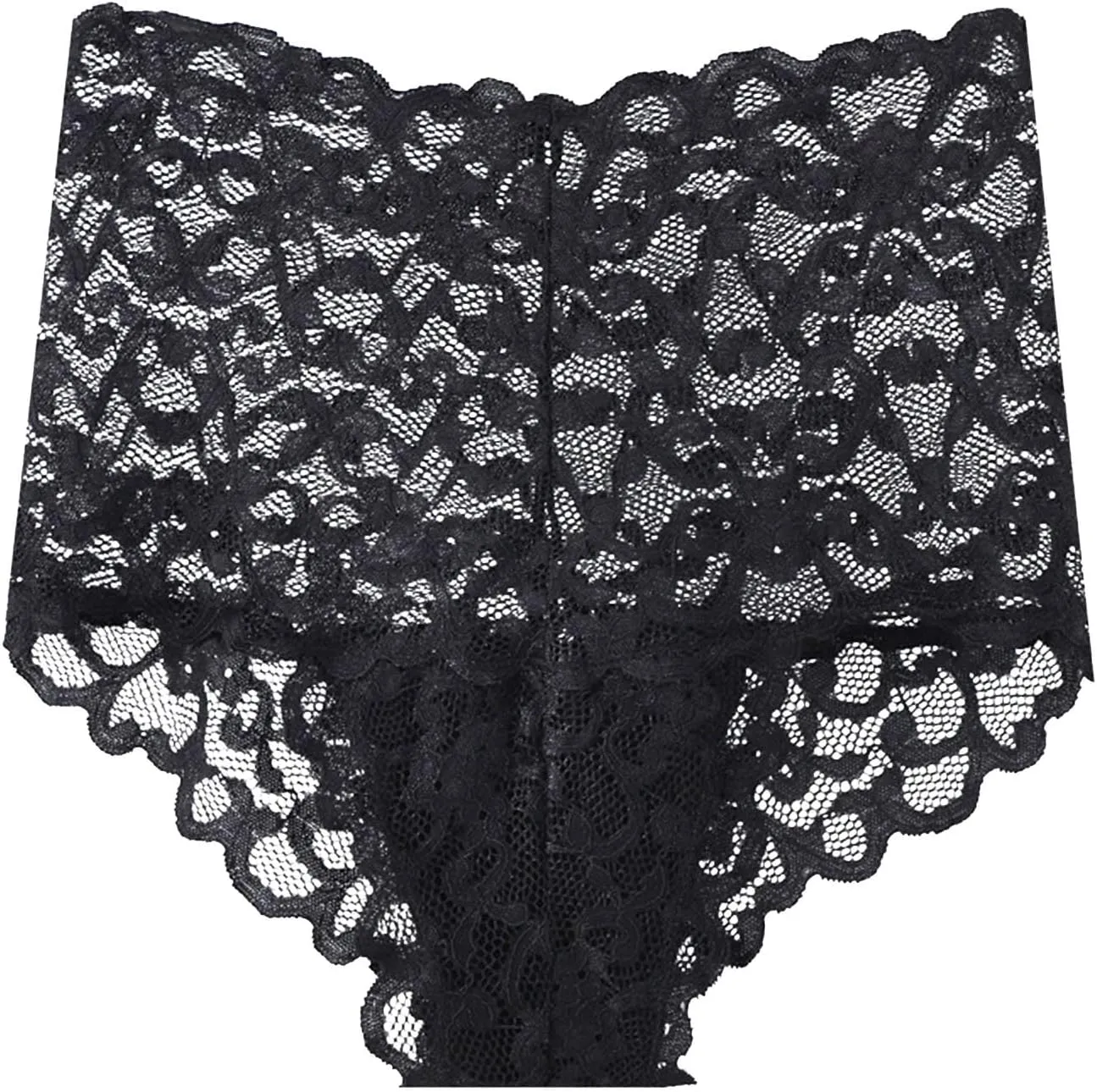 Sexy Underwear for Women Floral Lace High Waist Panties, Mesh Scallop Trim Underwear See Through Plus Size Briefs