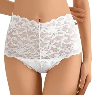Sexy Underwear for Women Floral Lace High Waist Panties, Mesh Scallop Trim Underwear See Through Plus Size Briefs