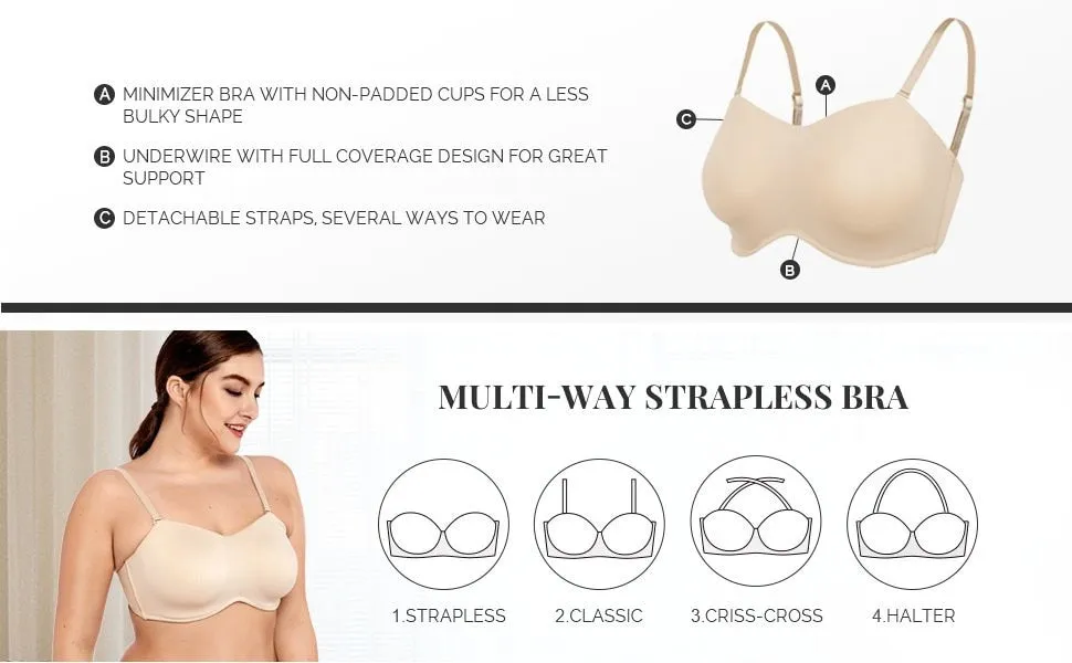 Sexy Women's Smooth Seamless Invisible Underwire Bra With Convertible Strap