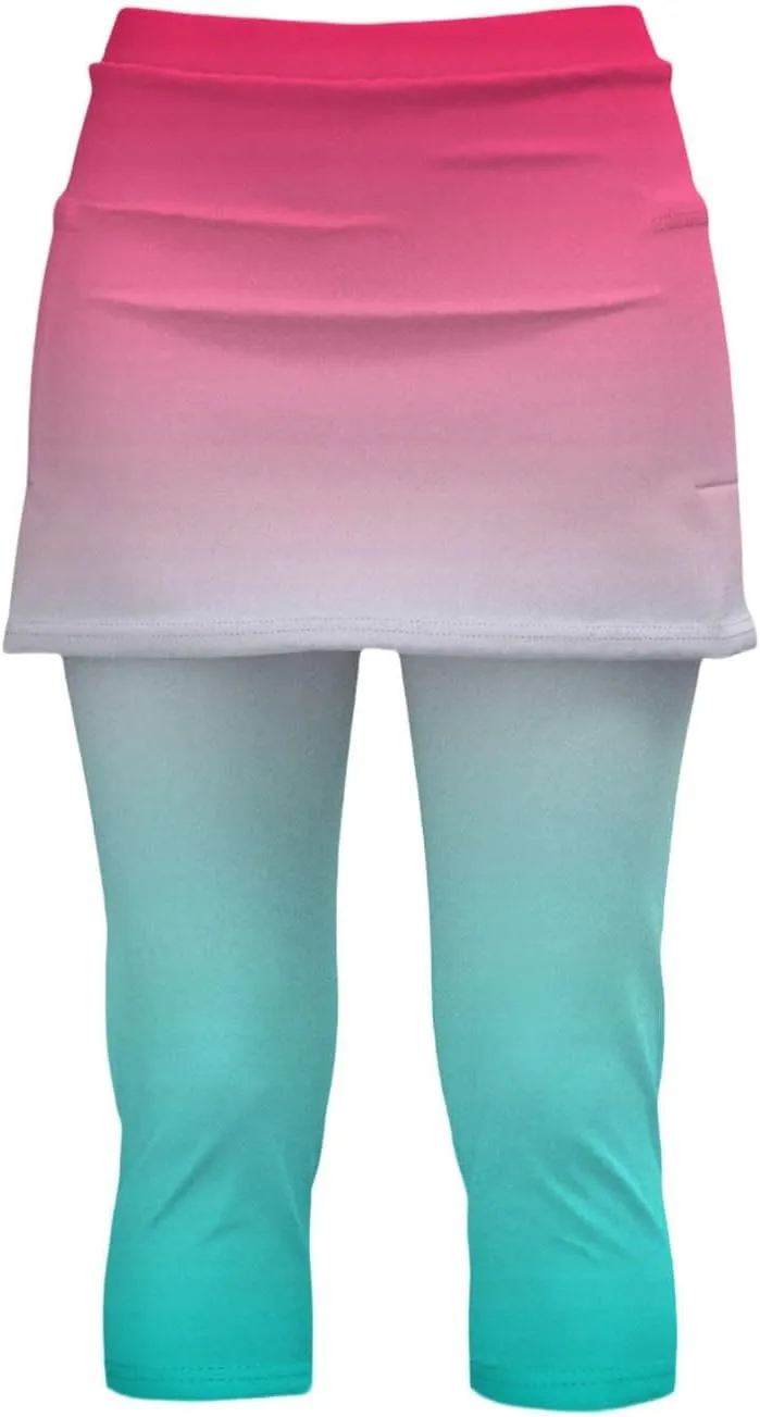 Skirted Leggings for Women Stretchy Tennis Golf Pickleball Skorts Summer Capris Gym Workout Yoga Legging with Skirts