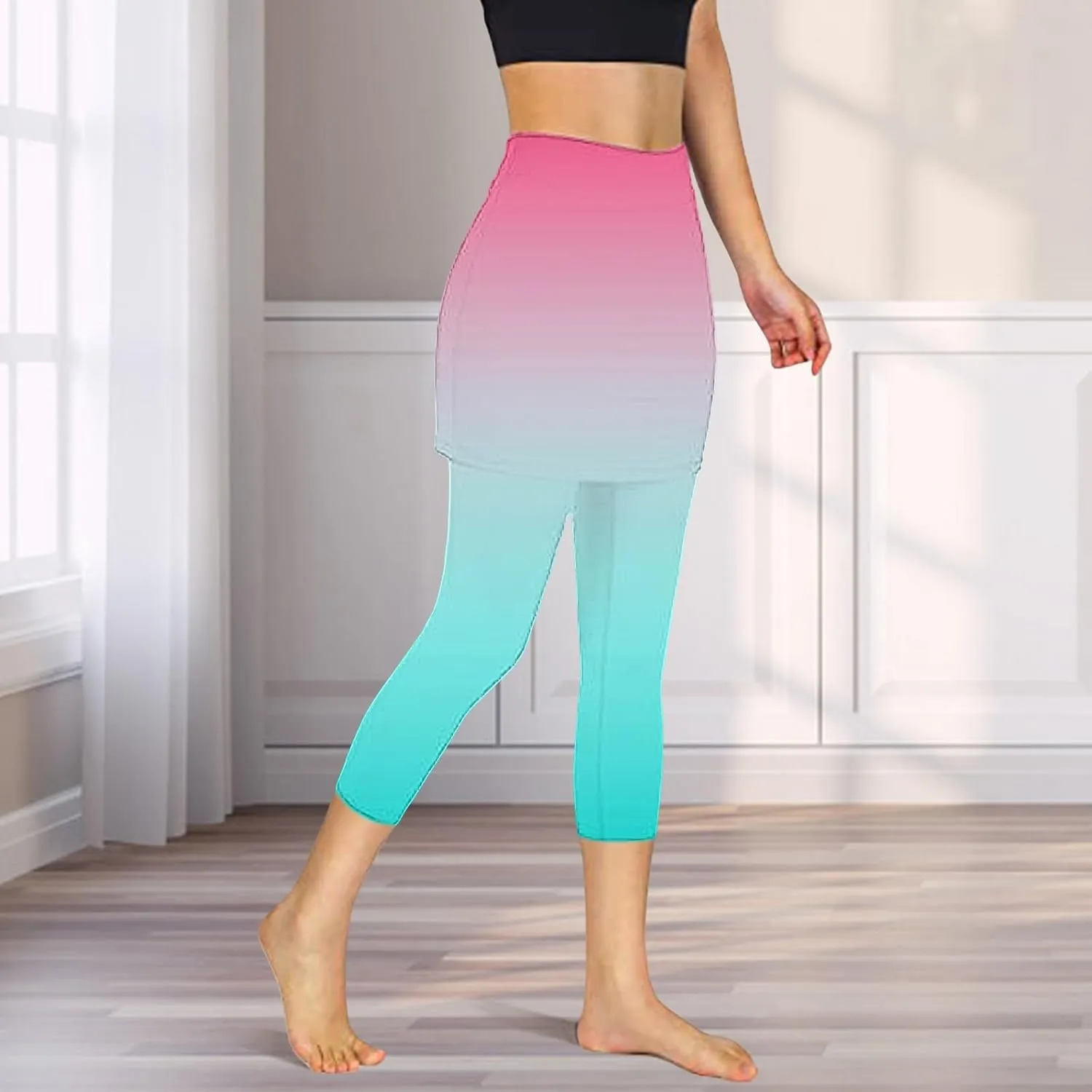 Skirted Leggings for Women Stretchy Tennis Golf Pickleball Skorts Summer Capris Gym Workout Yoga Legging with Skirts
