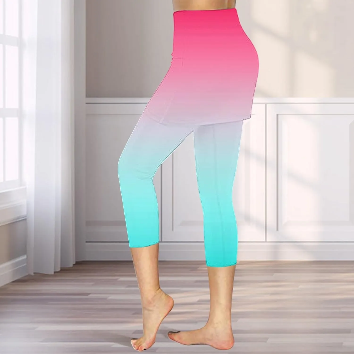 Skirted Leggings for Women Stretchy Tennis Golf Pickleball Skorts Summer Capris Gym Workout Yoga Legging with Skirts